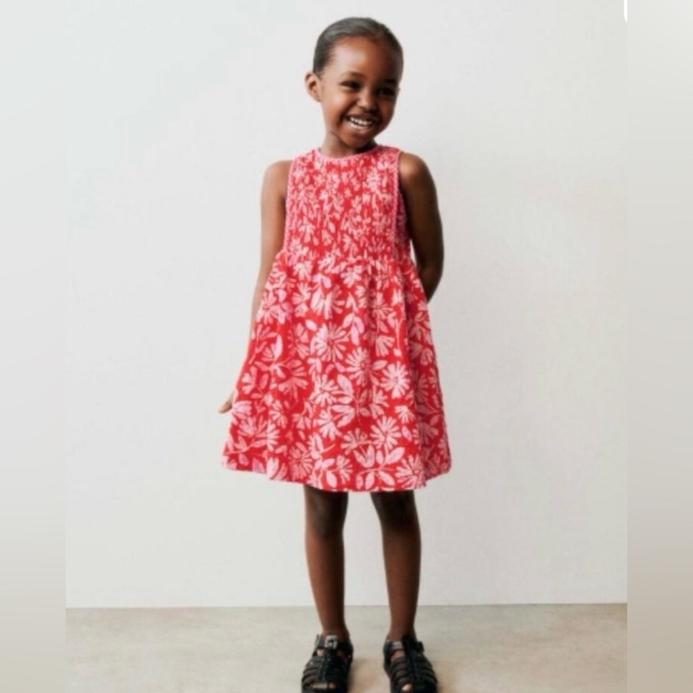 Zara Red Floral Smocked Sundress
